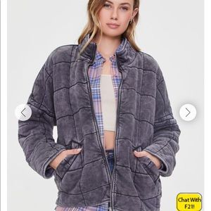 Forever 21 Quilted Zip-Up Jacket size small charcoal